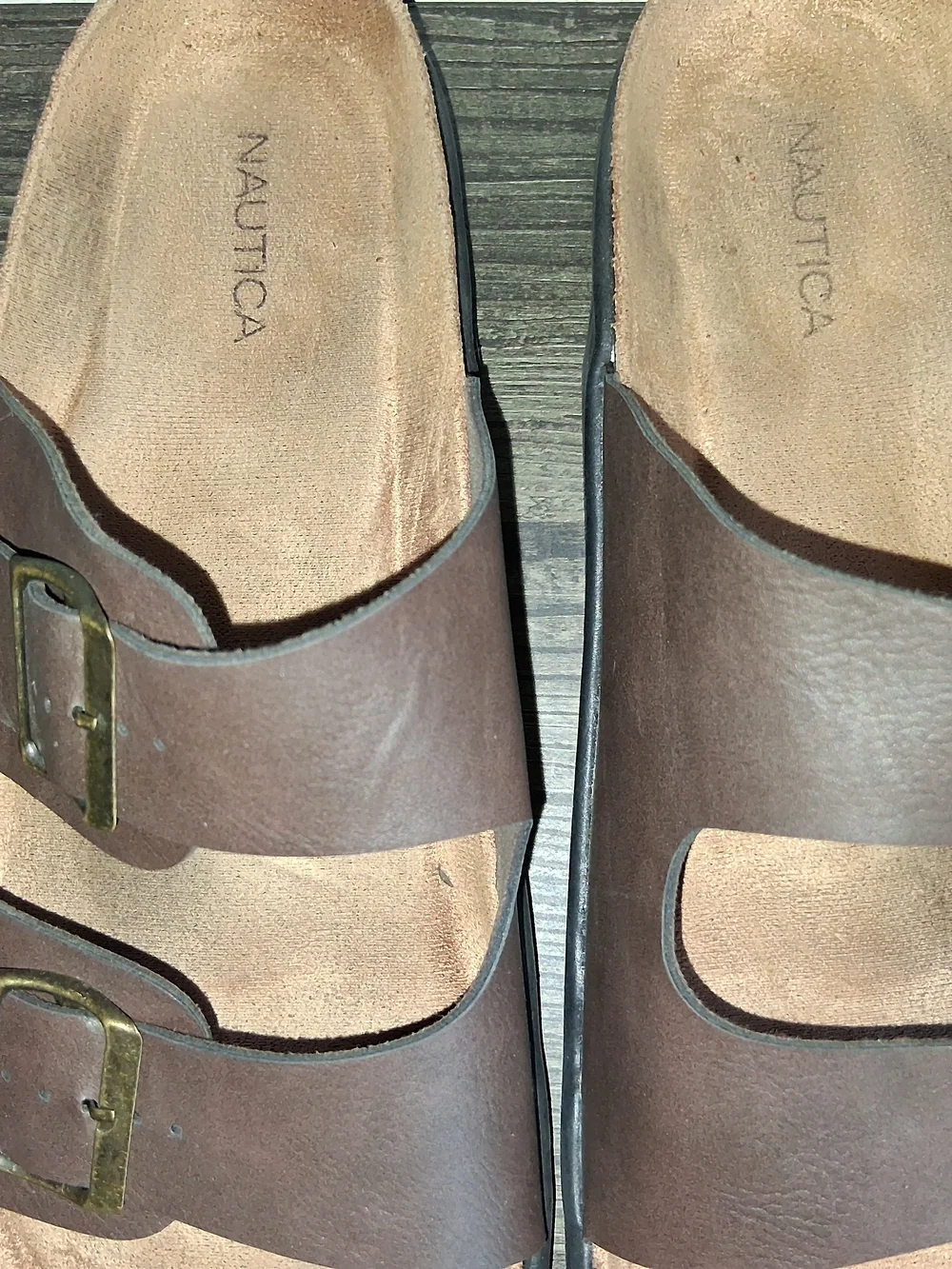 Nautica Men's Brown Double Buckle Slide Sandals